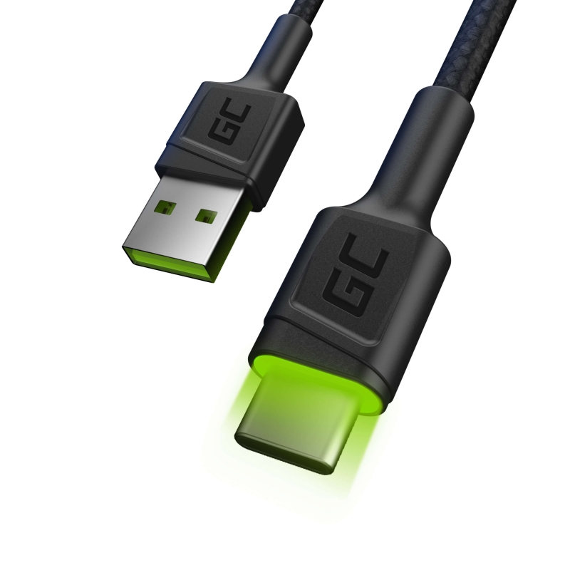 Green Cell KABGC06 Ray USB-A - USB-C Zielone podświetlenie LED 120cm Ultra Charge QC3.0 fast charging