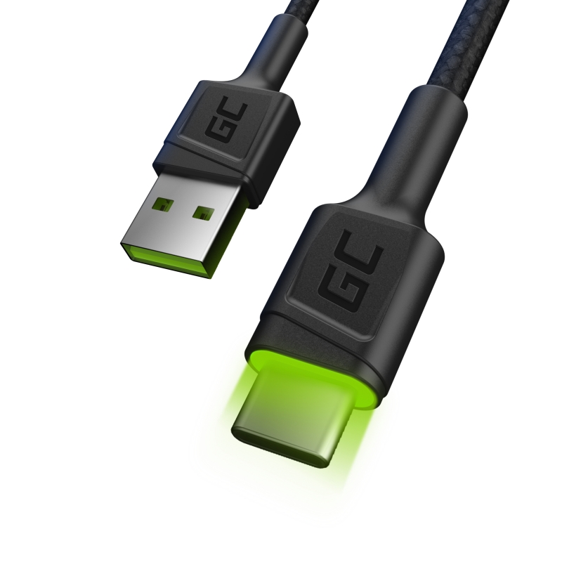 Green Cell KABGC13 Ray USB-A - USB-C zielone podświetlenie LED 200cm Ultra Charge QC3.0 fast charging